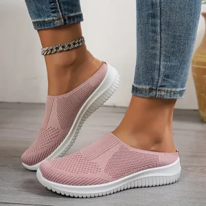 womens breathable knit slip on walking shoes